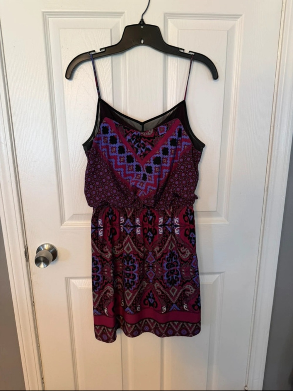 Express Purple & Black Printed Spaghetti-Strap Dress